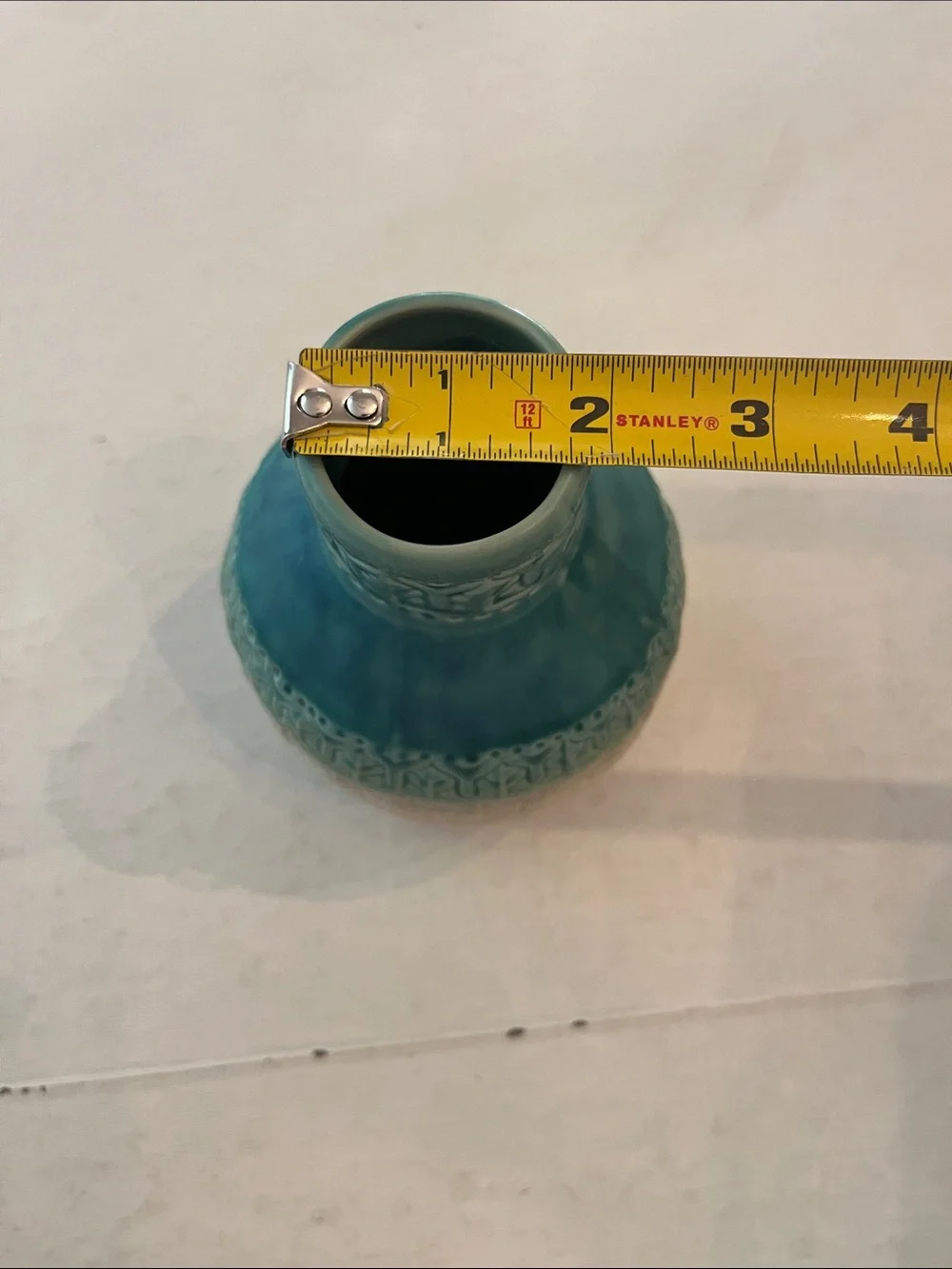 Indie style Turquoise and Cream ombre stamped Ceramic Decorative Vase. So pretty